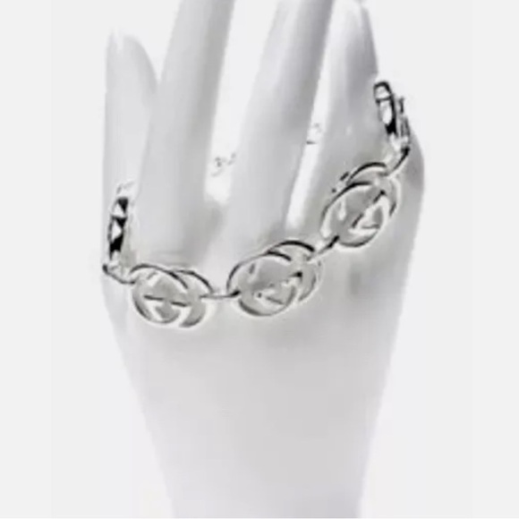 NWT AUTHENTIC GUCCI "BRITT" G LOGO INTERLOCKING GG 925 SS BRACELET NIB - Picture 3 of 9